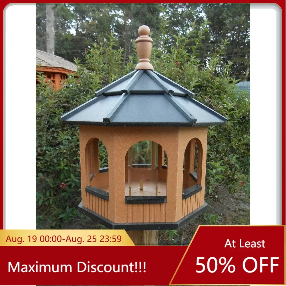 

Large Octagon Gazebo Vinyl Bird Feeder Homemade Handmade Handcrafted Cedar & Black