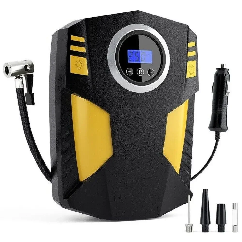 Digital Corded Car Tyre Inflator 12V portable air compressor 150PSI Air Compressor LED Light with 3 nozzle adapters