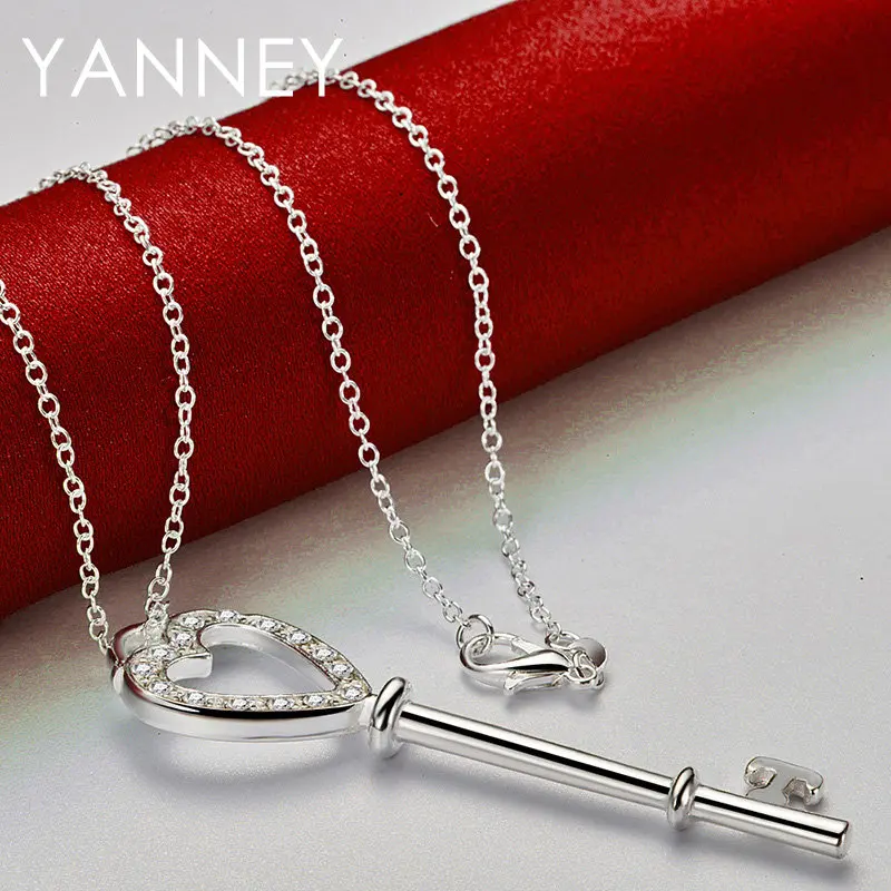 Collier en argent regardé 925 pour femme et homme, clé de coeur fin, bijoux fantaisie, breloque pour couple, fête de mariage, neuf, 16-30 amaran