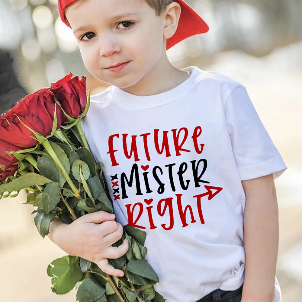 Future Mister Right Print Kids Shirt Tops Valentine's Day Boys Girls Outfit T-shirt Child Short Sleeve Clothes Funny Holiday Tee