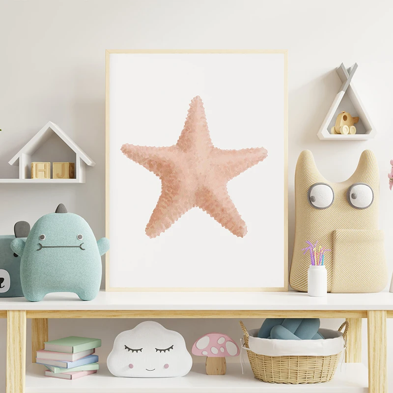 شاطئ السلطعون محارة المرجان نجم البحر قذيفة الرمال المائية المشارك قماش الطباعة الساحلية جدار صورة فنية لغرفة المعيشة ديكور المنزل