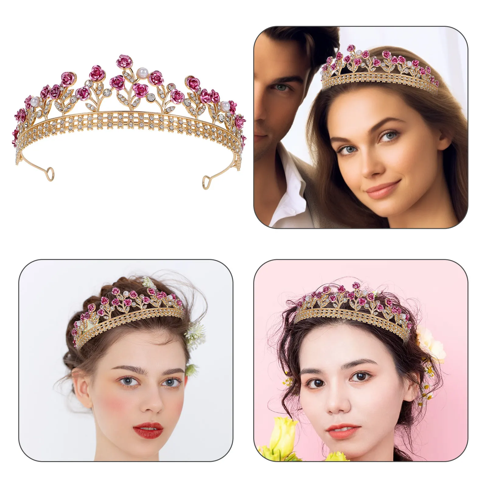 

Rose Rhinestone Wedding Headband Bridal Crown Metal Rose Headpiece Bride Hair Jewelry Elegant Bridal Headband for Wedding
