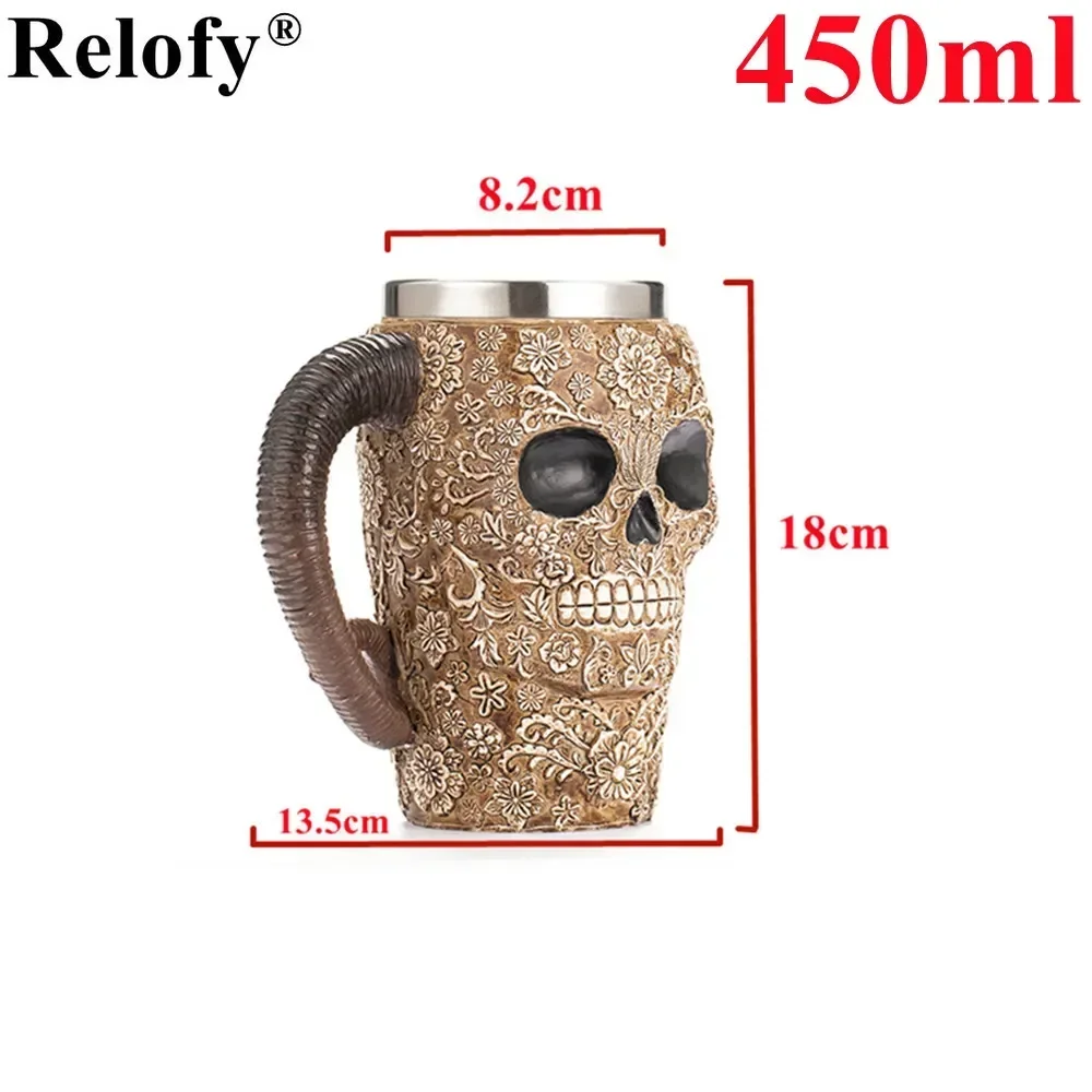 Medieval Dragon Resin Stainless Steel Beer Mug Retro Tankard Skull Coffee Cup Tea Mug Tumbler Bar Decor Drop Shipping，450/600ml