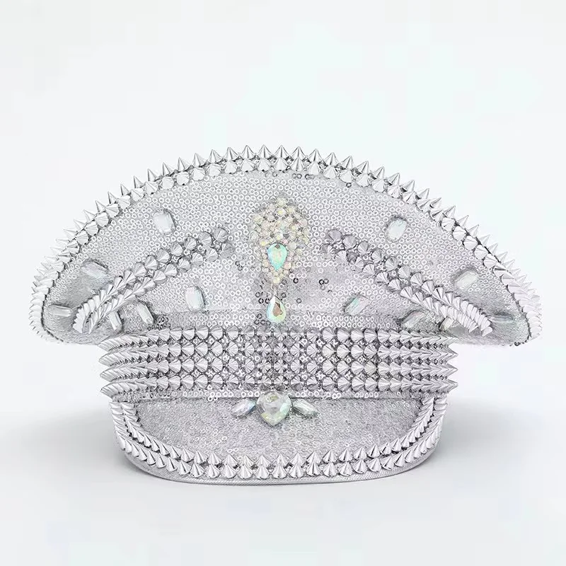 

Шляпа капитана в стиле стимпанк HongLuan со стразами для Burning Man, винтажные военные аксессуары и кепка для мужчин и женщин