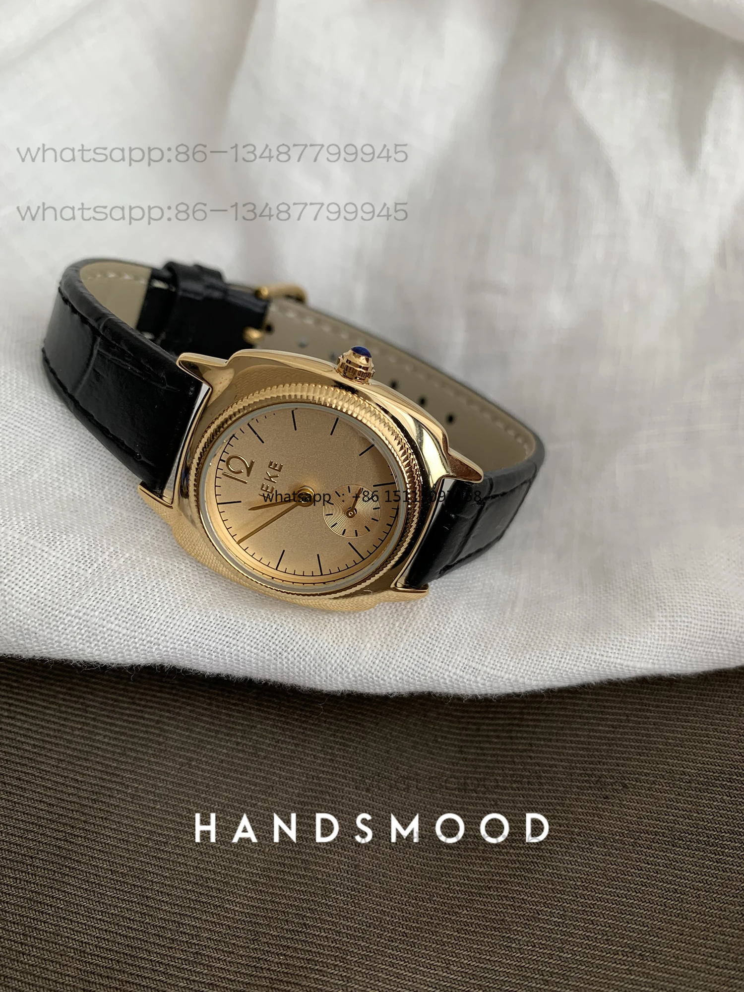 Leather round small dial women's watch antique fashion commuter versatile quartz watch AIE04