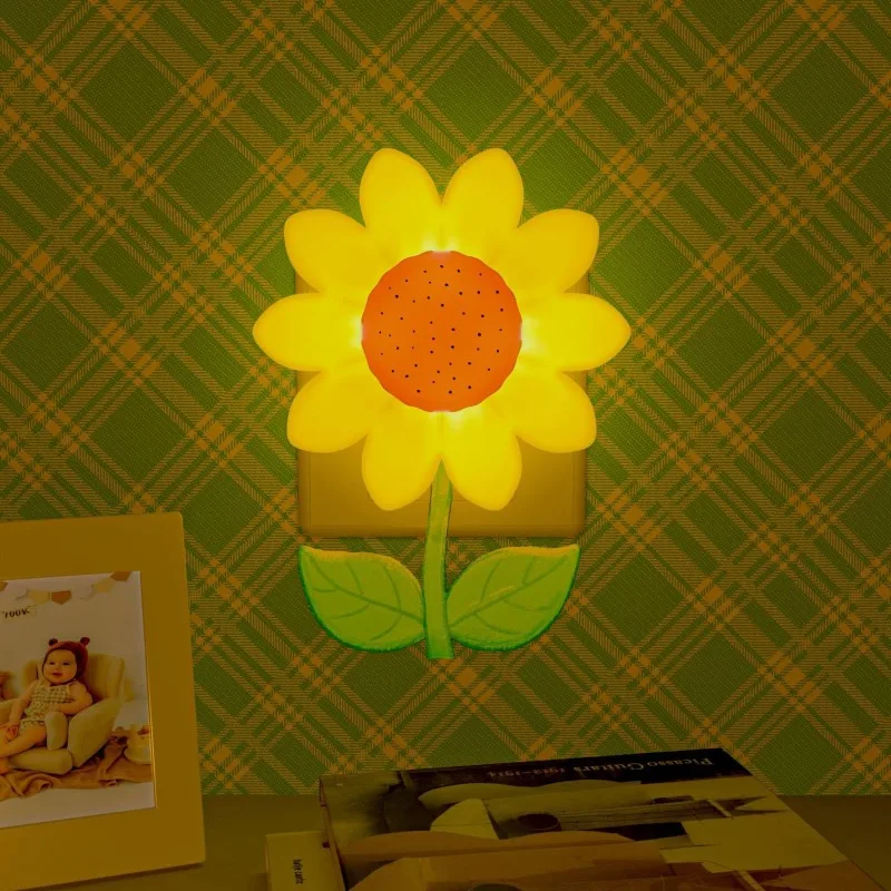Cute Sunflower LED Bedside Night Light Plug in Eye Protection Nursing Lamp for Kids Nursery Bedroom Sleep Aid Lighting