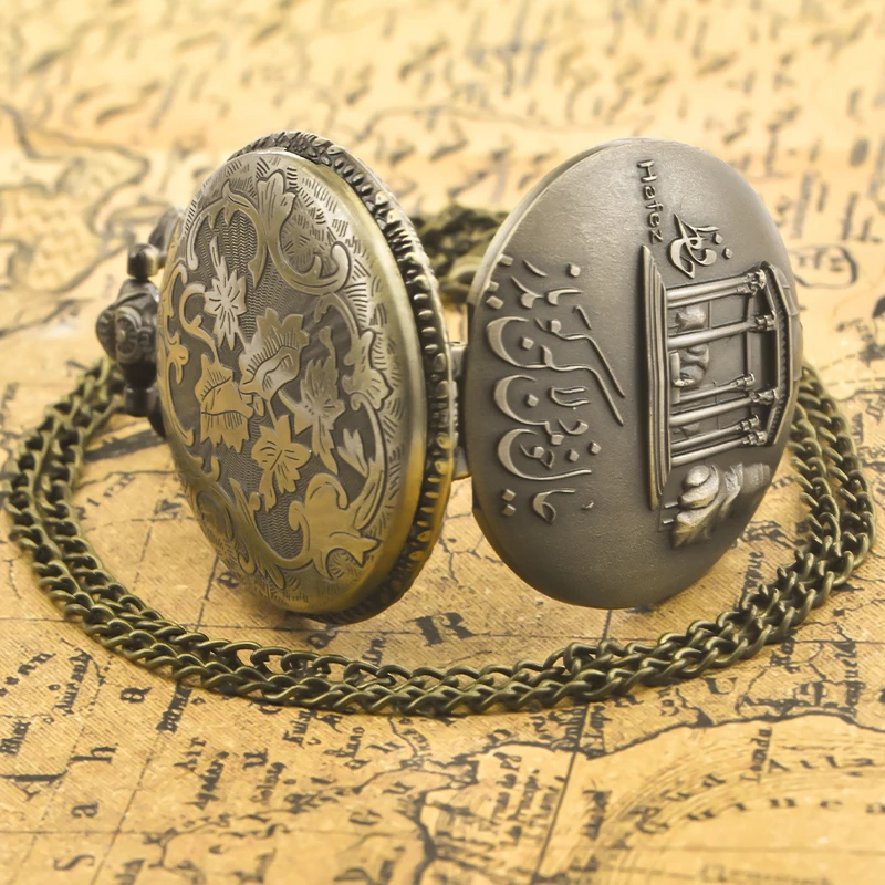 Retro Bronze Steampunk Persian Architectural Style Quartz Necklace Series Commemorative Pocket Watch For Male And Female Student
