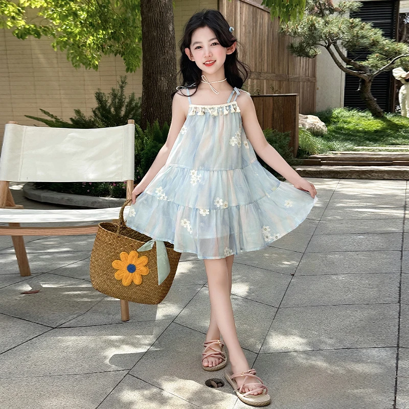 Summer Shell Dress for Girls 2025 New Edition Recommended by Internet Celebrities Children's Flower Rainbow Skirt Beach Vacation