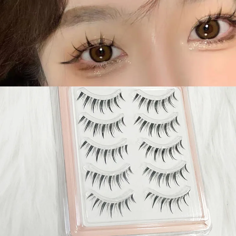 

5 Pairs Transparent Stem Wavy False Eyelashes, Reusable, Easy Application, Natural Look, Cosmetic Beauty Makeup Tool