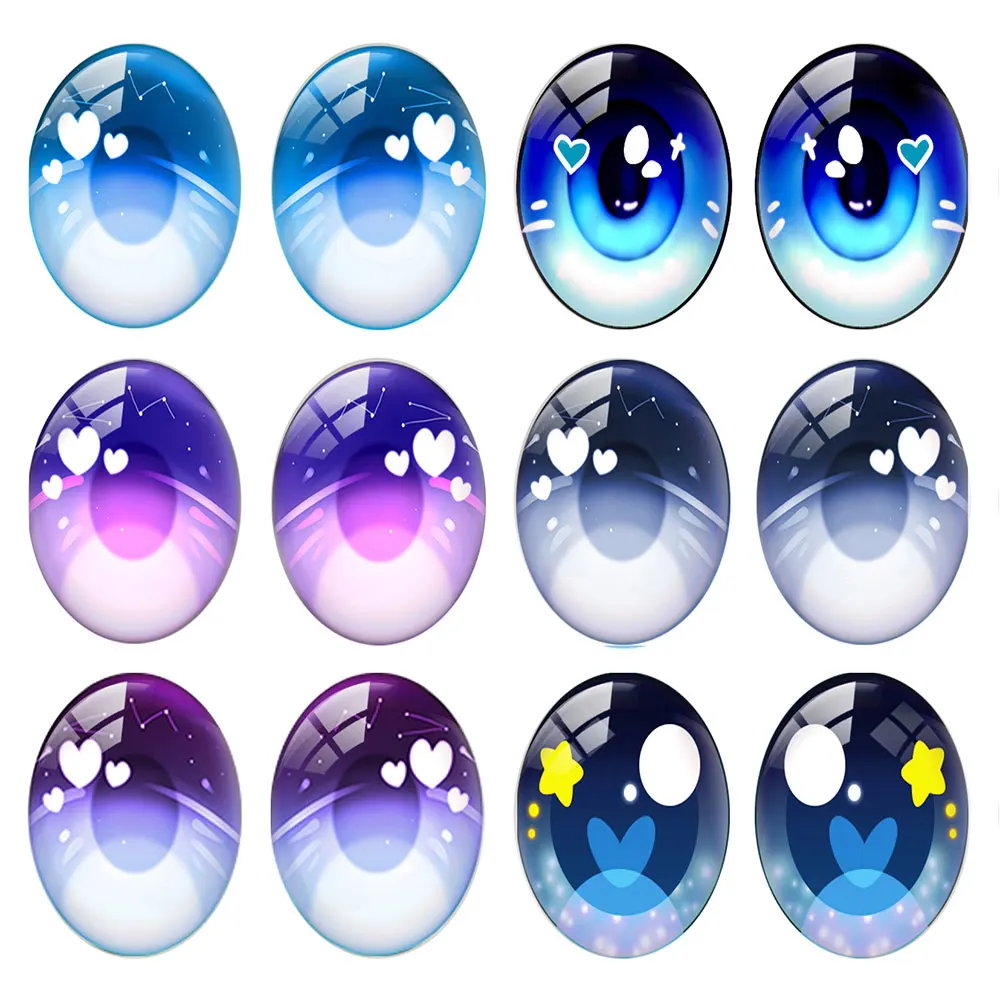 5pairs/lot Oval Blue Bling Cartoon Doll Crystal Eye Pupils Purple Photo Glass Cabochon Flatback Demo Cameo Diy Jewelry Making