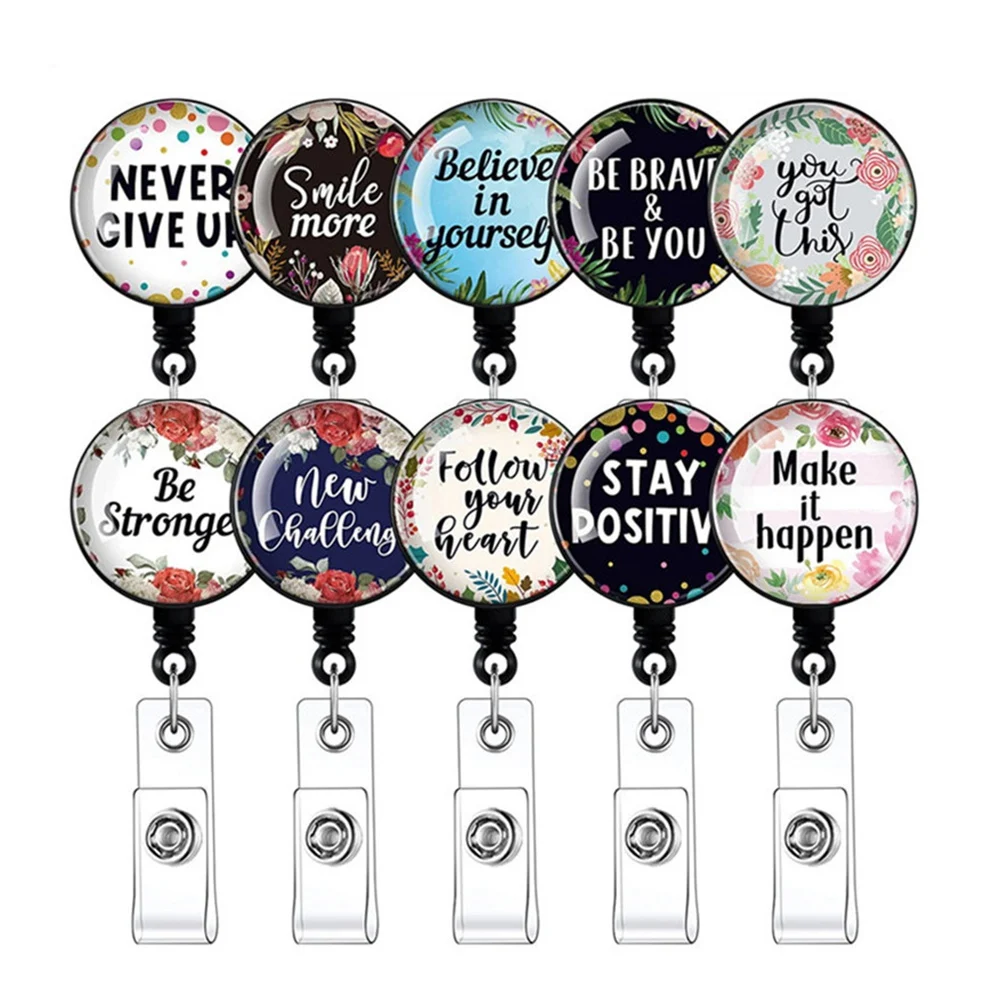 10 Pieces Badge Reel with Motivation Quotes Retractable ID Badge Holder Inspirational Badge Reels with Clip