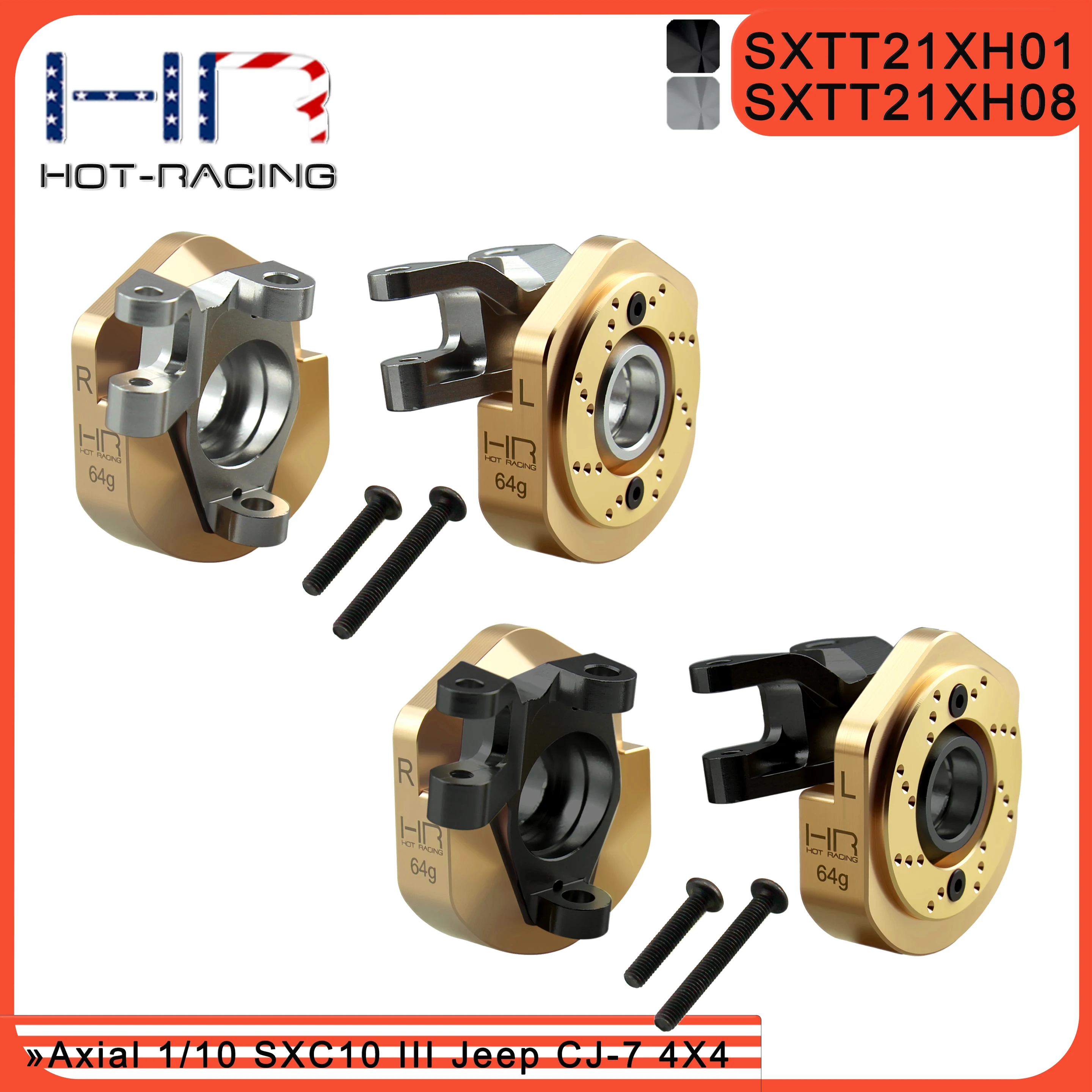 Hot Racing Brass Front Steering Knuckles for Axial 1/10 SCX10 III Jeep CJ-7 - 64g Added Weight