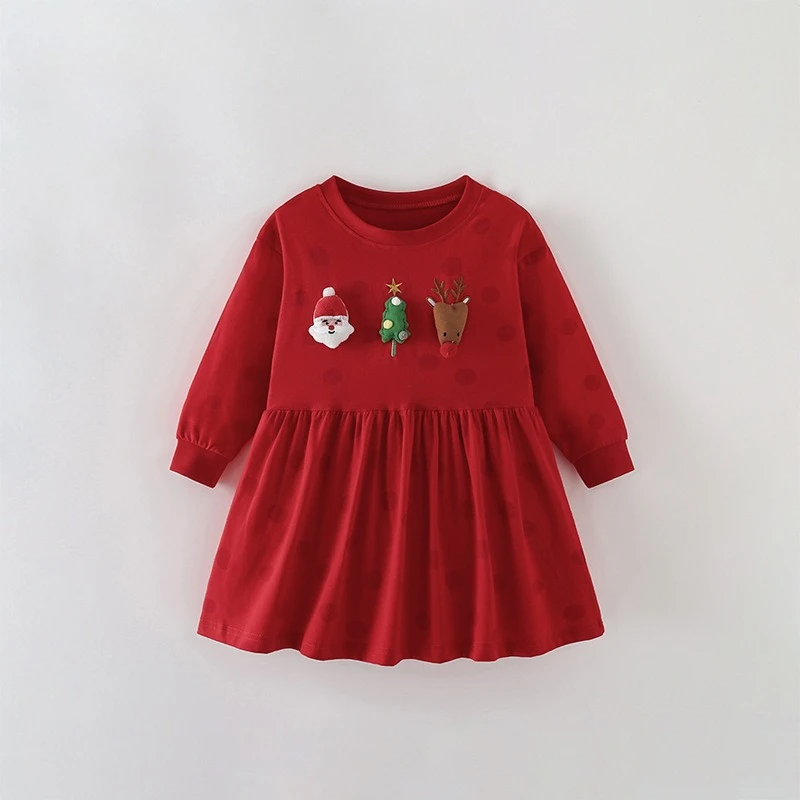 

2025 New Hot Selling Girls' Christmas and New Year Holiday Atmosphere in Children's Round Neck Dress