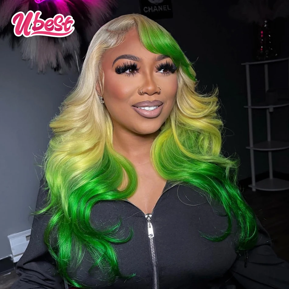 

Ombre 613 Yellow Green Colored Body Wave 13x6 13X4 Lace Front Wigs Brazilian 100％ Human Hair Transparent Pre Plucked For Women