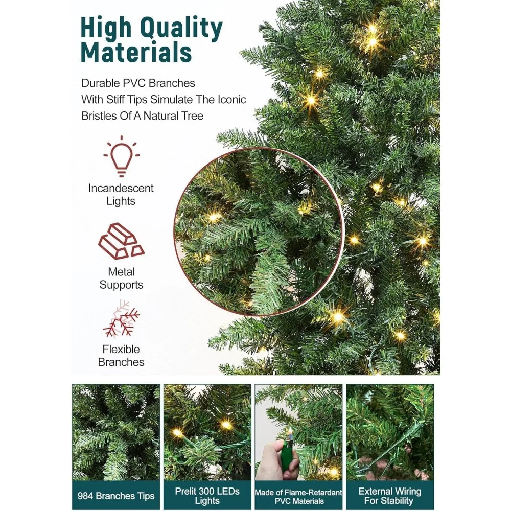 شجرة عيد الميلاد الاصطناعية مقاس 6.5 أقدام و38 بوصة مع 300 مصباح LED ثنائي اللون، 984 نصائح، ومؤقت لمدة 8 أشهر #4