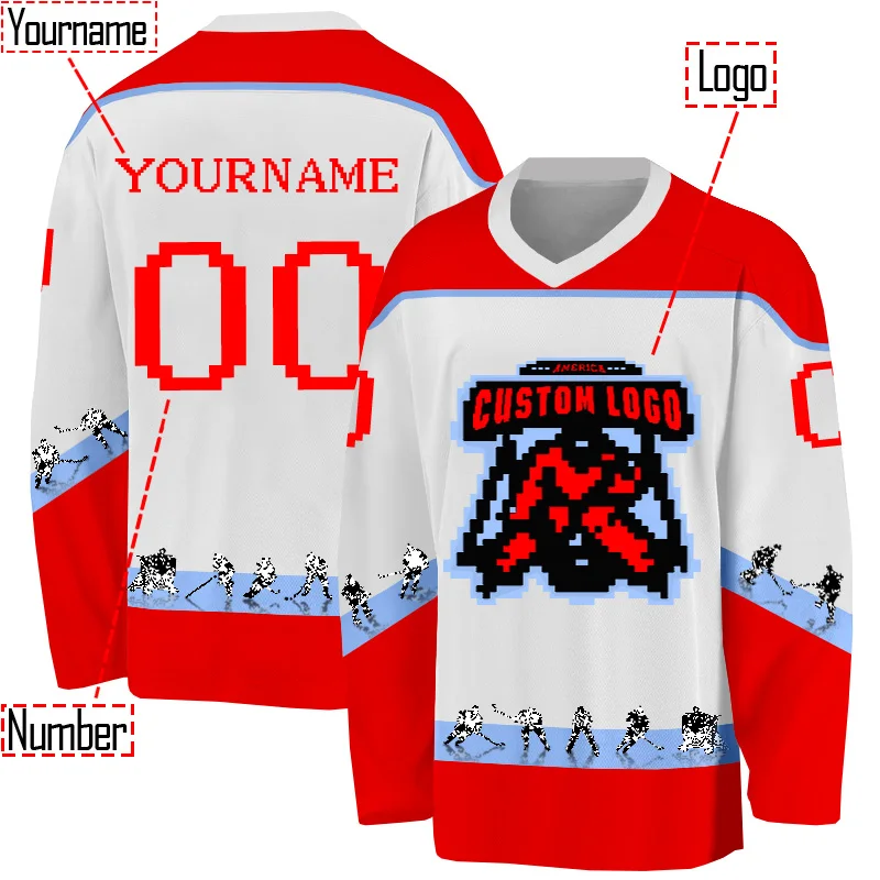

Personalized pixelated athlete style hockey jersey Custom You Name Number Women Men Hockey Jersey Competition Training Jerseys