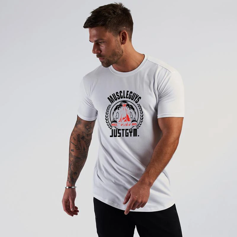 Mens Casual Cotton Running Short Sleeve Shirts Summer Breathable Slim Fit  Fitness Sport T-shirts Gym Bodybuilding Workout Tops