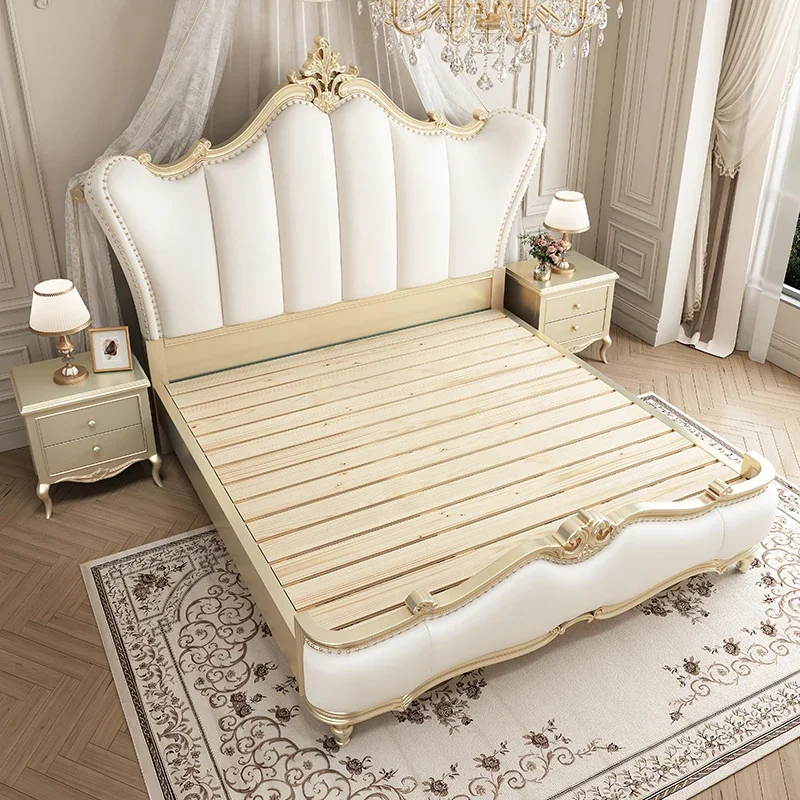 Goud mooi kingsize bedframe moderne luxe villa prinses tweepersoonsbed massief hout Camas De Dormitorio slaapkamerset meubilair