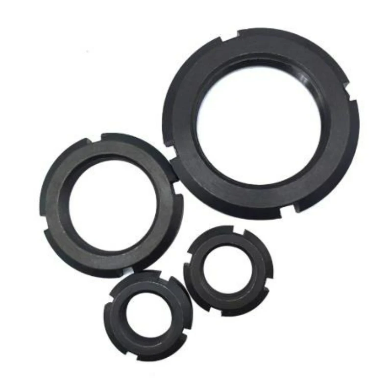 5/10Pcs M12 M14 M15 M16 M17 M18 M20 M22 M25 M27 M30 M35 Black Carbon Steel Slotted Round Nuts Locknuts with Fine Thread GB812