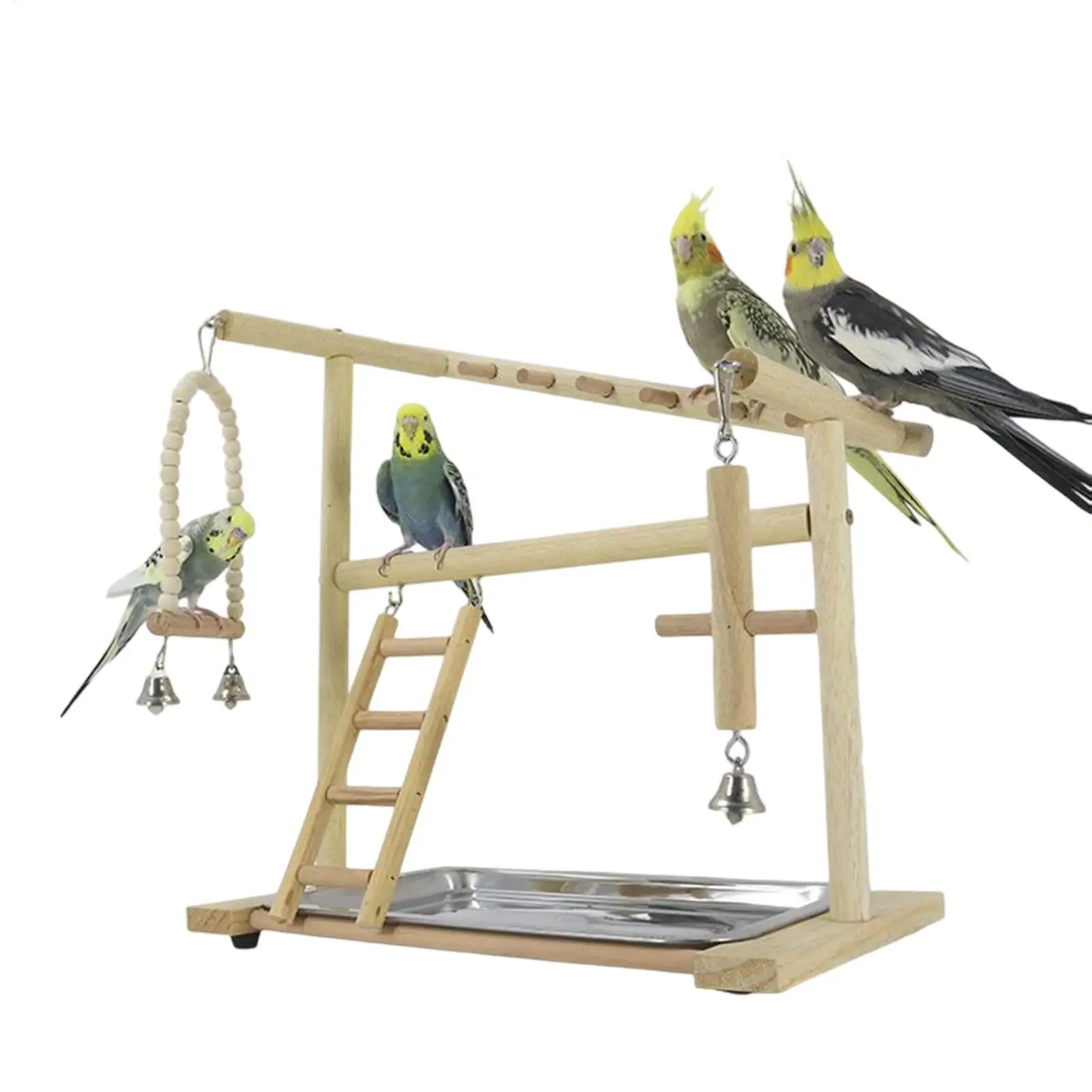 

Детская площадка для птиц, деревянные качели, лестницы, игрушки со съемным подносом из нержавеющей стали и чашкой, игровая площадка для попугаев для жевания стоя