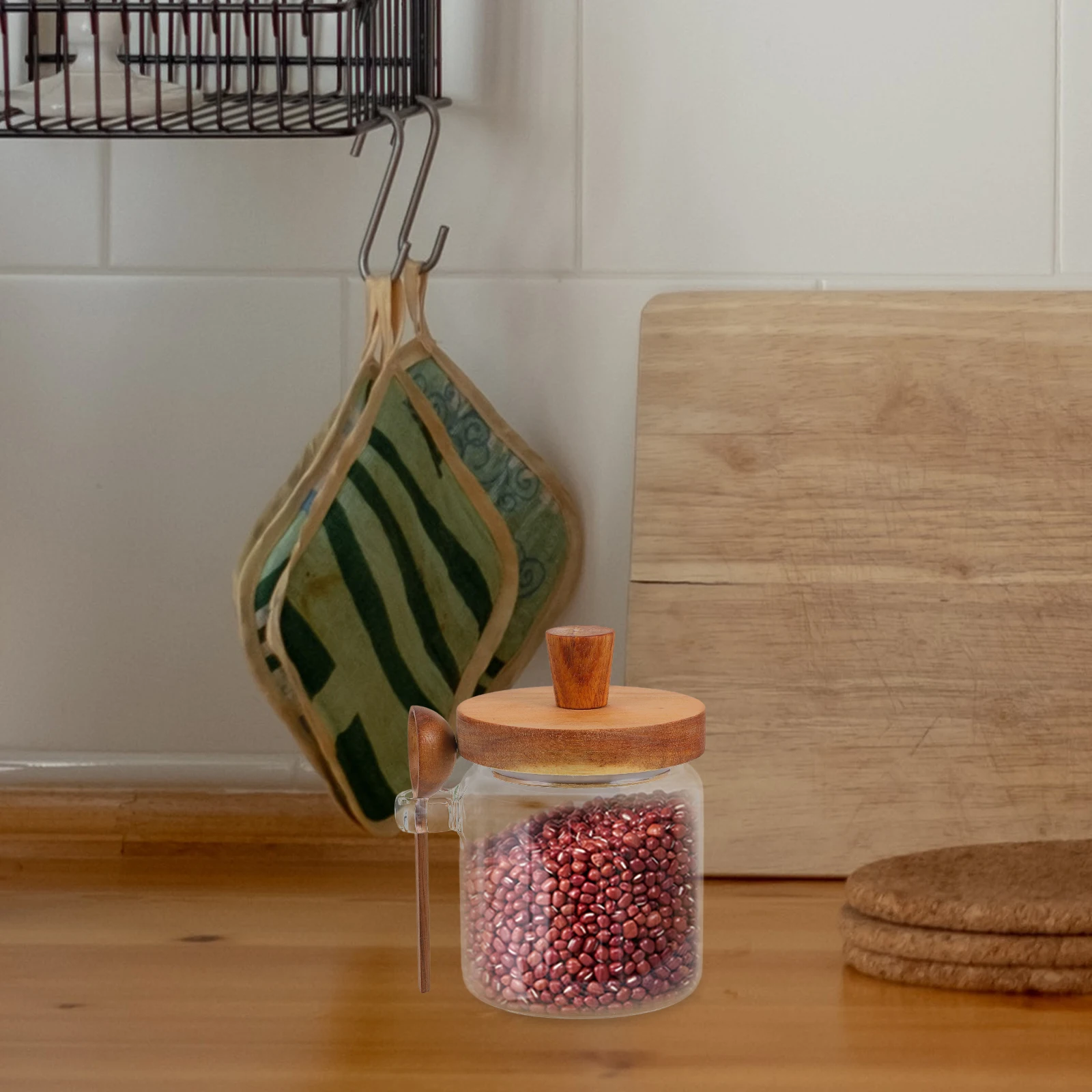 

Pot Glass Jar Wooden Lid Honey Storage Container Dispenser Easy Clean Kitchen Decor Delicate Honey Server Jar Dipper Stick