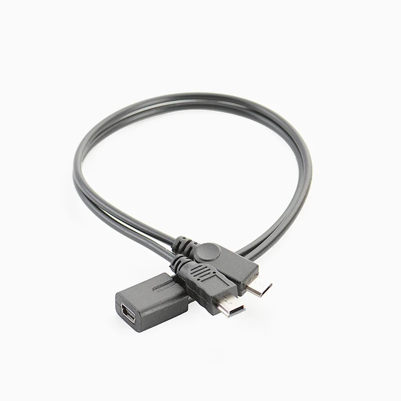 Mini 5Pin Female to Mini 5P Male + Micro 5P Male 2 in 1 Splitter Charging Cable for Car Navigator Dash Cam