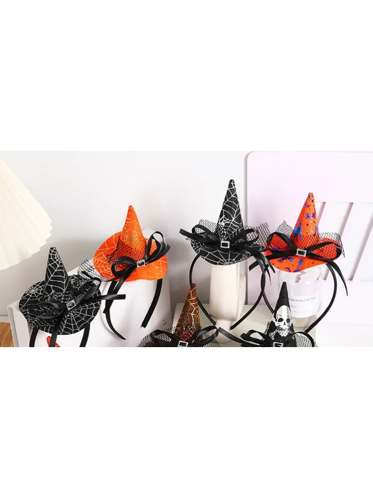 PESENAR Halloween Headband Pumpkin Party Witch hat decoration supplies classic spider web witch hat rave party