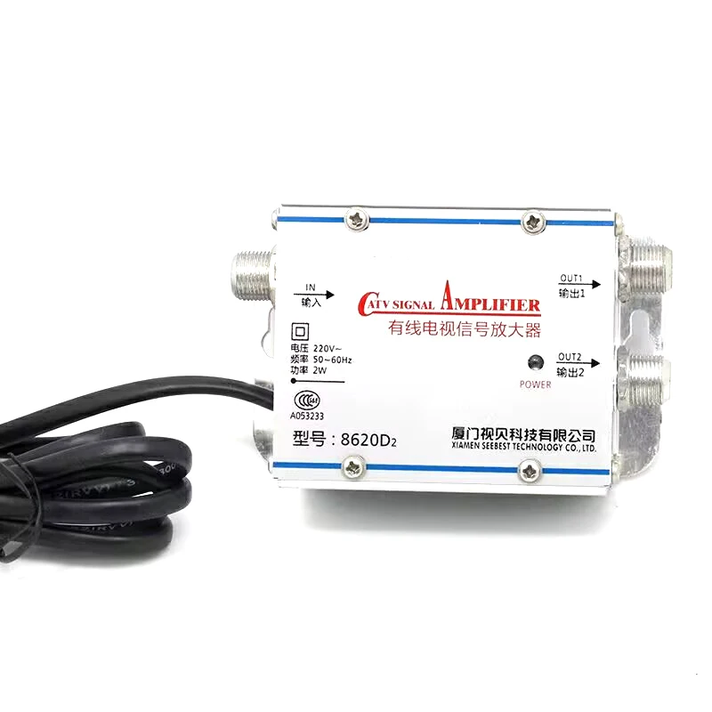 1pc CATV Cable TV Signal Amplifier 1 in 2 Out Booster  Video Splitter AC220V 50Hz 2W