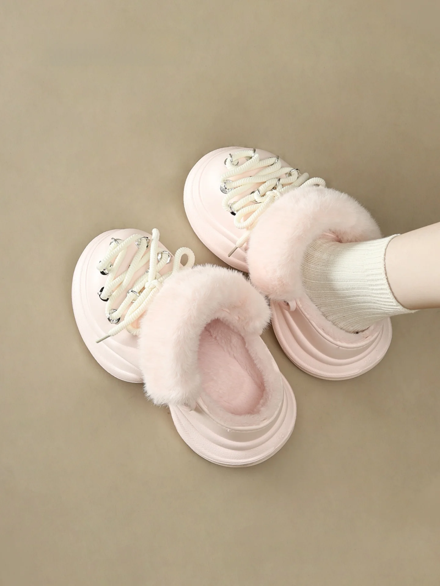 

Women's Winter Thi Bot Fce Lined Clog oes Indoor Home Warm Anti Slip Heightening Cotton Slippers Casual Slip on