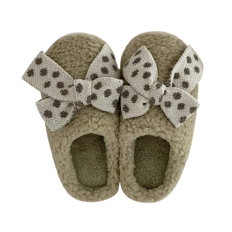 2024 Nieuwe Winter Thuis Meisjes Schattige Pluche Slippers Nieuwe Home Strik Warme Zachte Bodem Gezellige Katoenen Slippers Vrouw