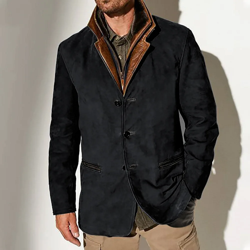 Spring and Autumn New Men's Fashion Retro Jacket Men's Casual Jacket Lapel Tooling Splicing Contrasting Top