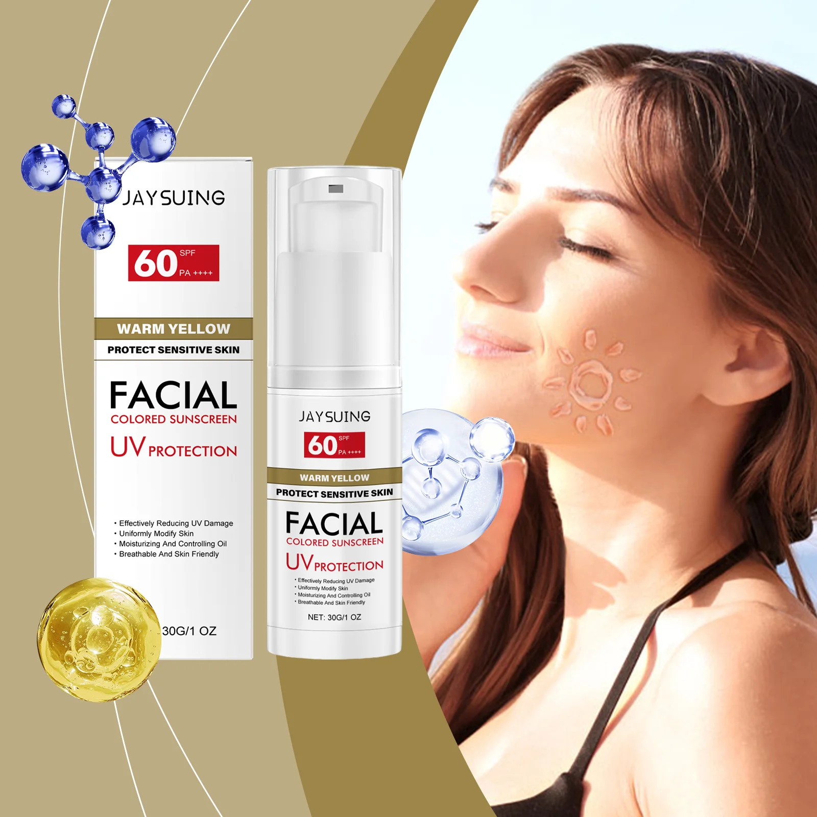 

SPF60+ Sunscreen Cream for Summer Oil Control Anti-Aging Nourish Rejuvenate Skin Reduces Irritation Refreshing Protective Cream
