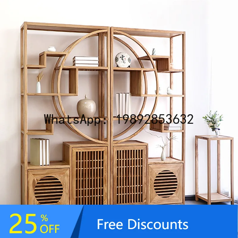 

CZ Old Elm Wood Multi-Treasure Pavilion Display Cabinet Living Room Round Antique Museum Imitation Antique Rack Storage