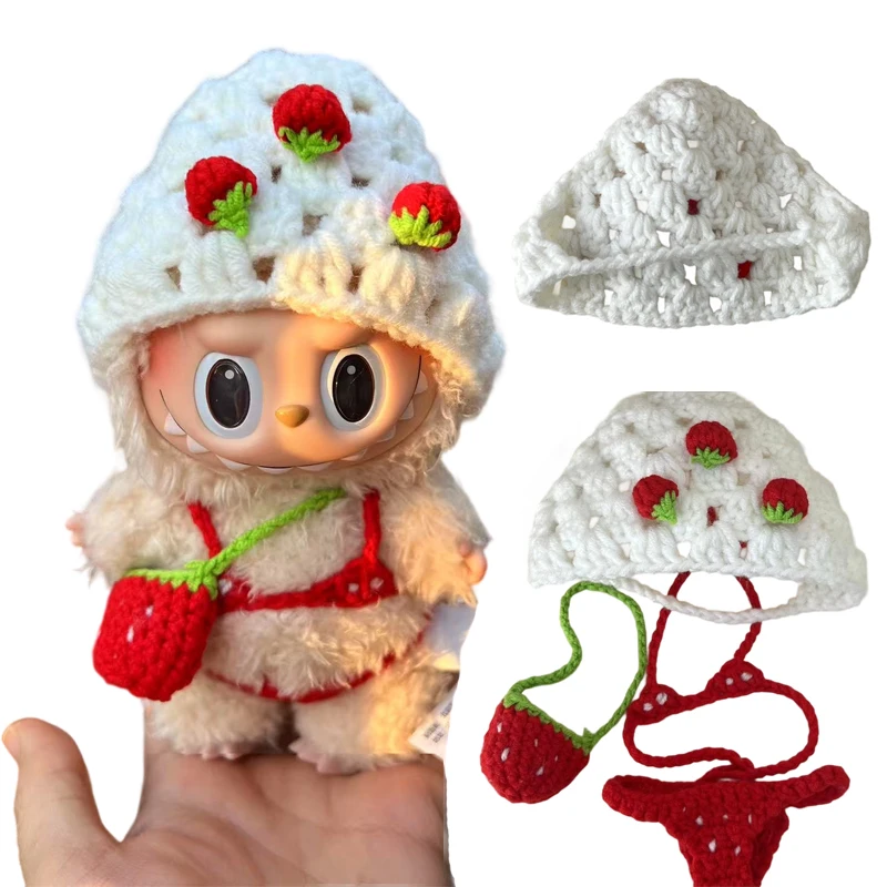 

Handmade Knitted Bikini Set For 17cm Ropa Labubu 3.0 Handmade Fruit Series Strawberry Bikini Swimwear Accessories