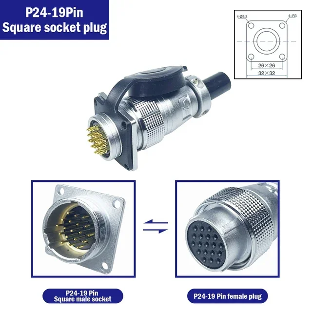 Pls24 Ws24 6/10/12/19 Pin Cirkelvormige Metalen Luchtvaart Socket Stekker Draad Vrouwelijke Mannelijke Connector M24 Schroefdraad Koppelpaneel
