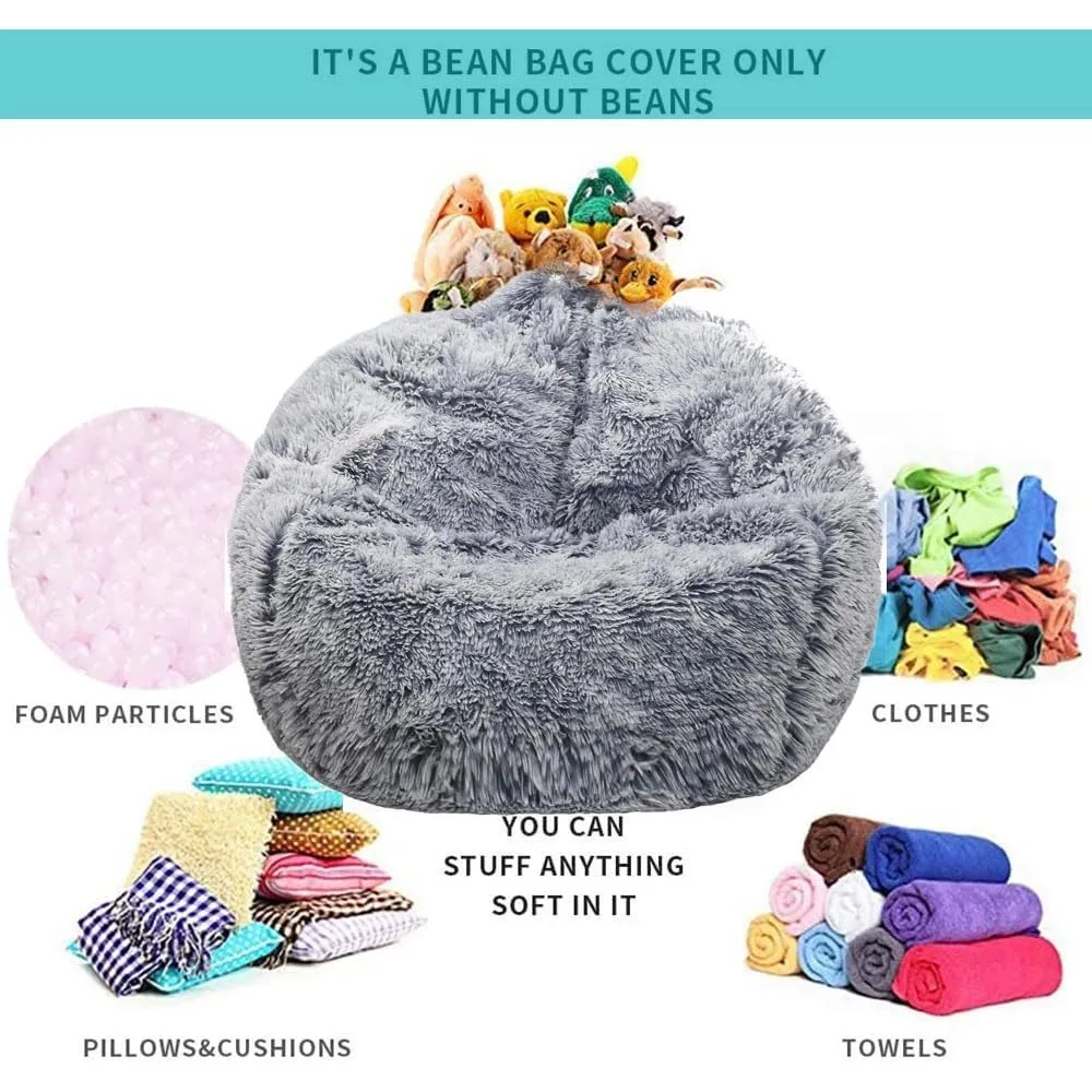 غطاء كرسي بين باج من الفرو الصناعي لتخزين الألعاب القطيفة #3