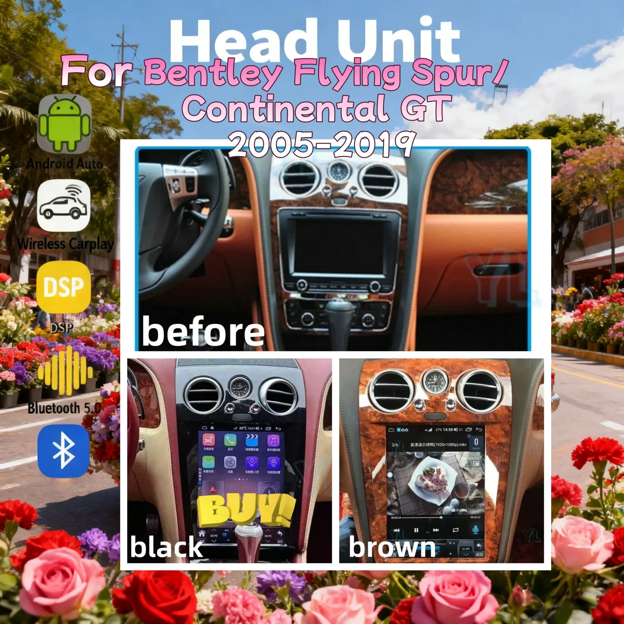 

F 12.1" Android 14 Auto Car Radio For Bentley Continental GT Flying Spur 2005-2019 Stereo Multimedia GPS Navi Headunit Carplay