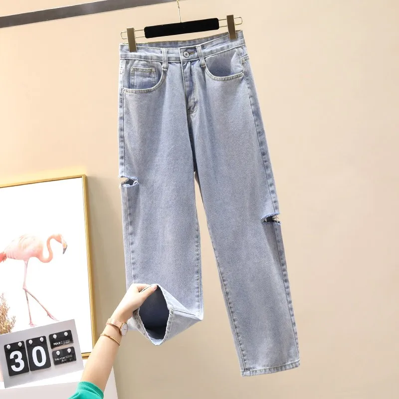 

Harajuku Style Men's Ripped Denim Jeans Spring Autumn Loose Straight Leg Wide Leg Pants Fashionable Casual Urban Wear