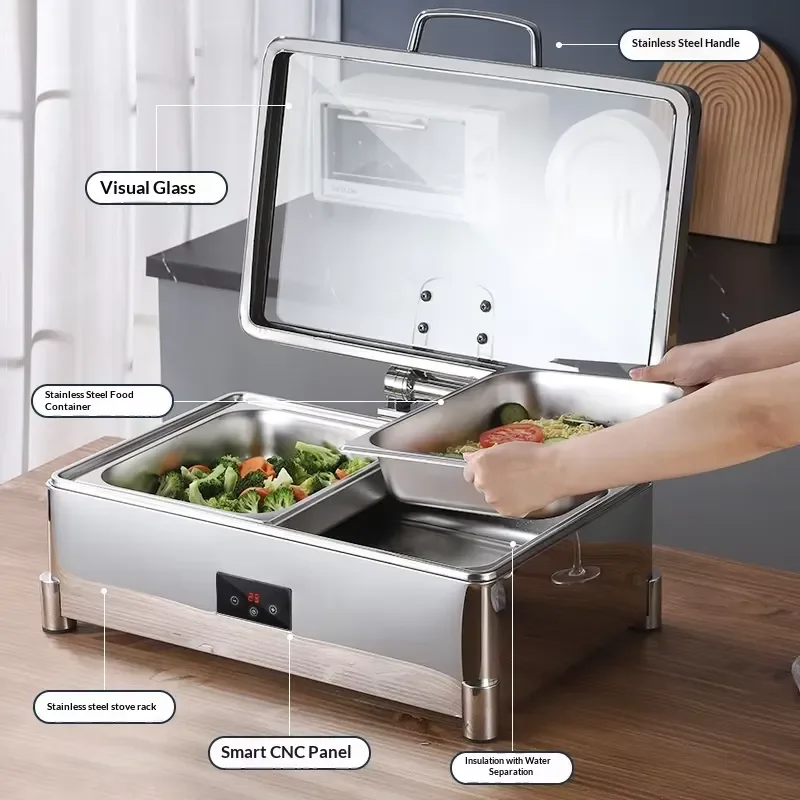 9L Electric Glass Insulation Pot Touch Screen Temperature Control Smart Buffet Warmer with Lid for Party Catering Kitchen