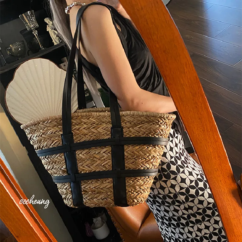 2022 beach basket summer bag straw bag fashion beach bags big rattan shoulder bags large capacity woven bag hand-made handbags