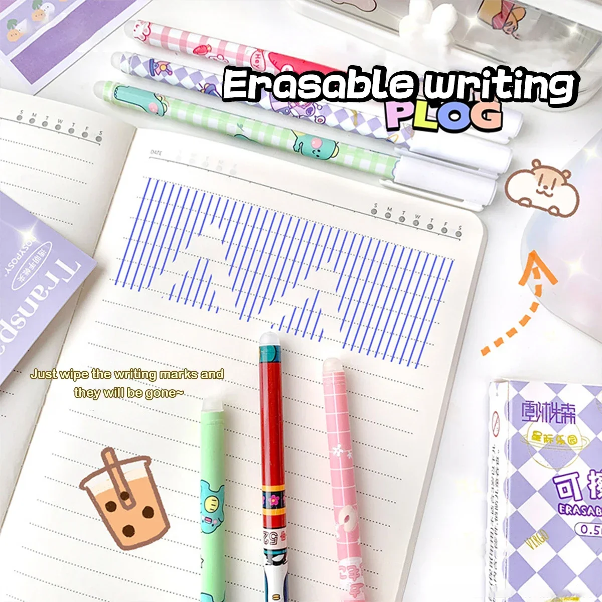 Various Patterns Erasable Gel Pens Fine Tip 0.5mm Smooth Writing Student Creative Set Easy Correct for Notes Art Stationery