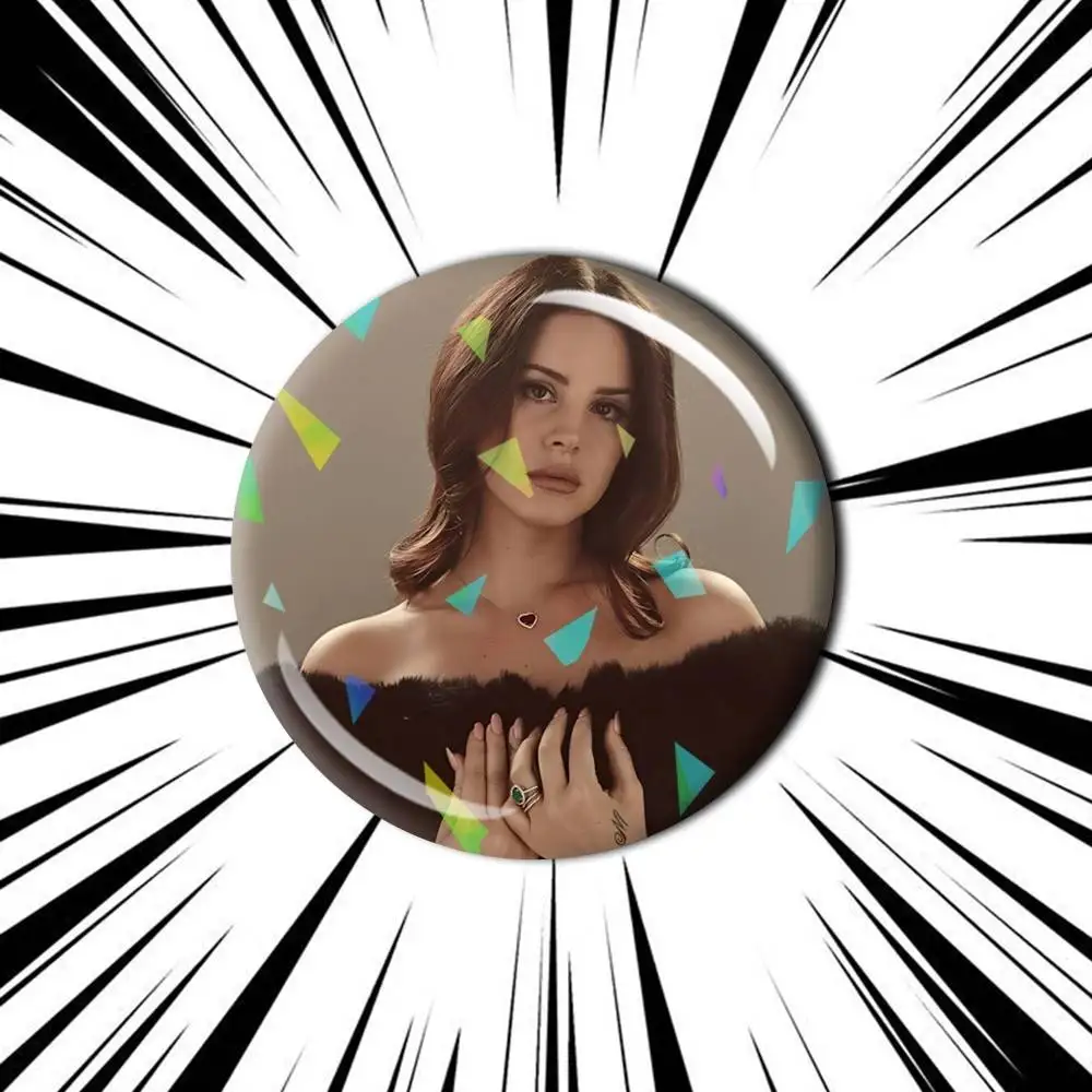 L-Lana LDR-Queen D-Del Rey  Customizable Round Brooch Pins, Personalized Badges With Broken Glass Design Fashion Accessory