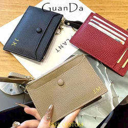 Luxury Design Coin Purse Zipper Key ring Woman Wallet Custom Initials Genuine Leather Card Holder Lady Fashion Casual Bags Gift