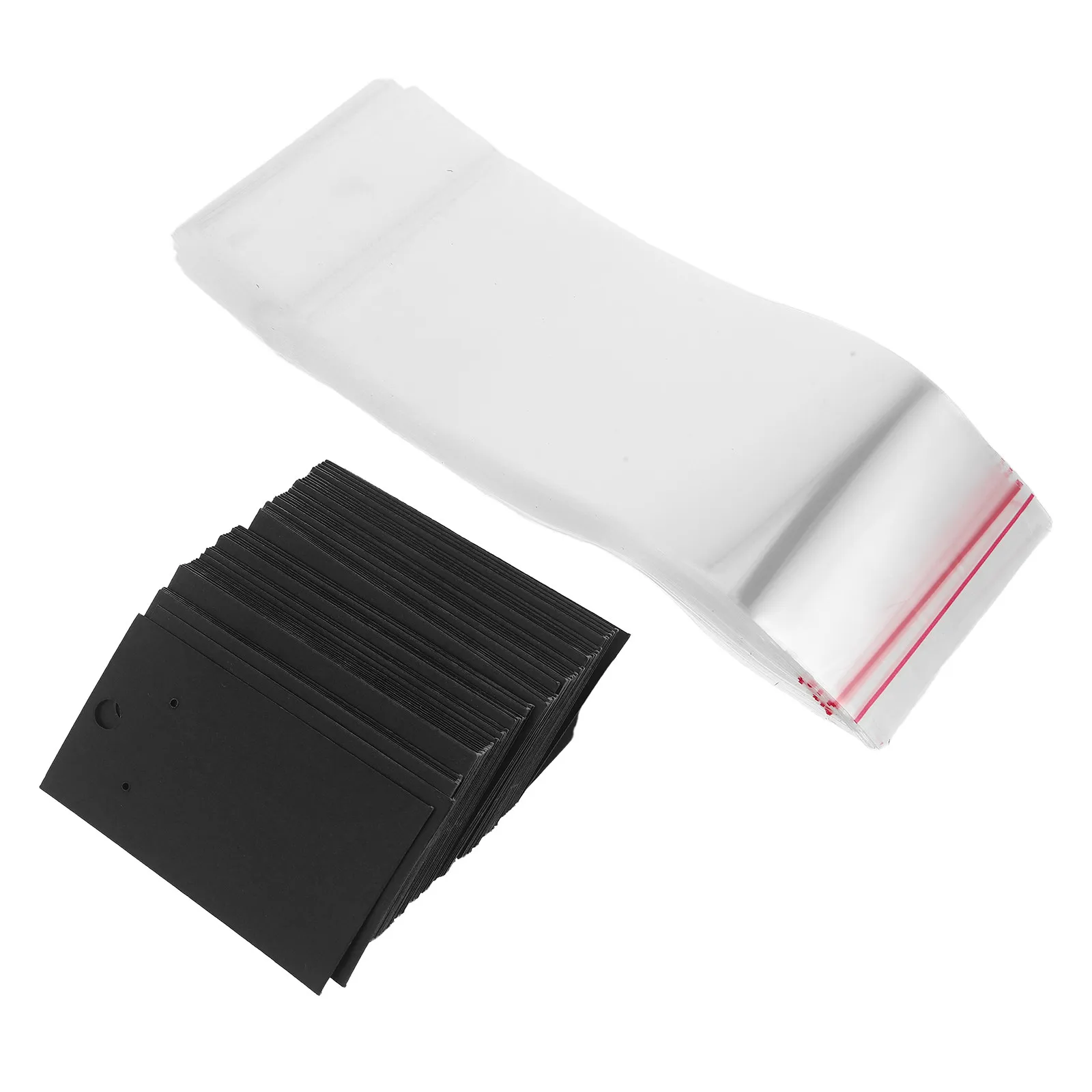 

100Sets Earring Packaging Sets Black Display Cards 9x5cm Transparent Bags Jewelry Display for Retail Selling Earring Cards
