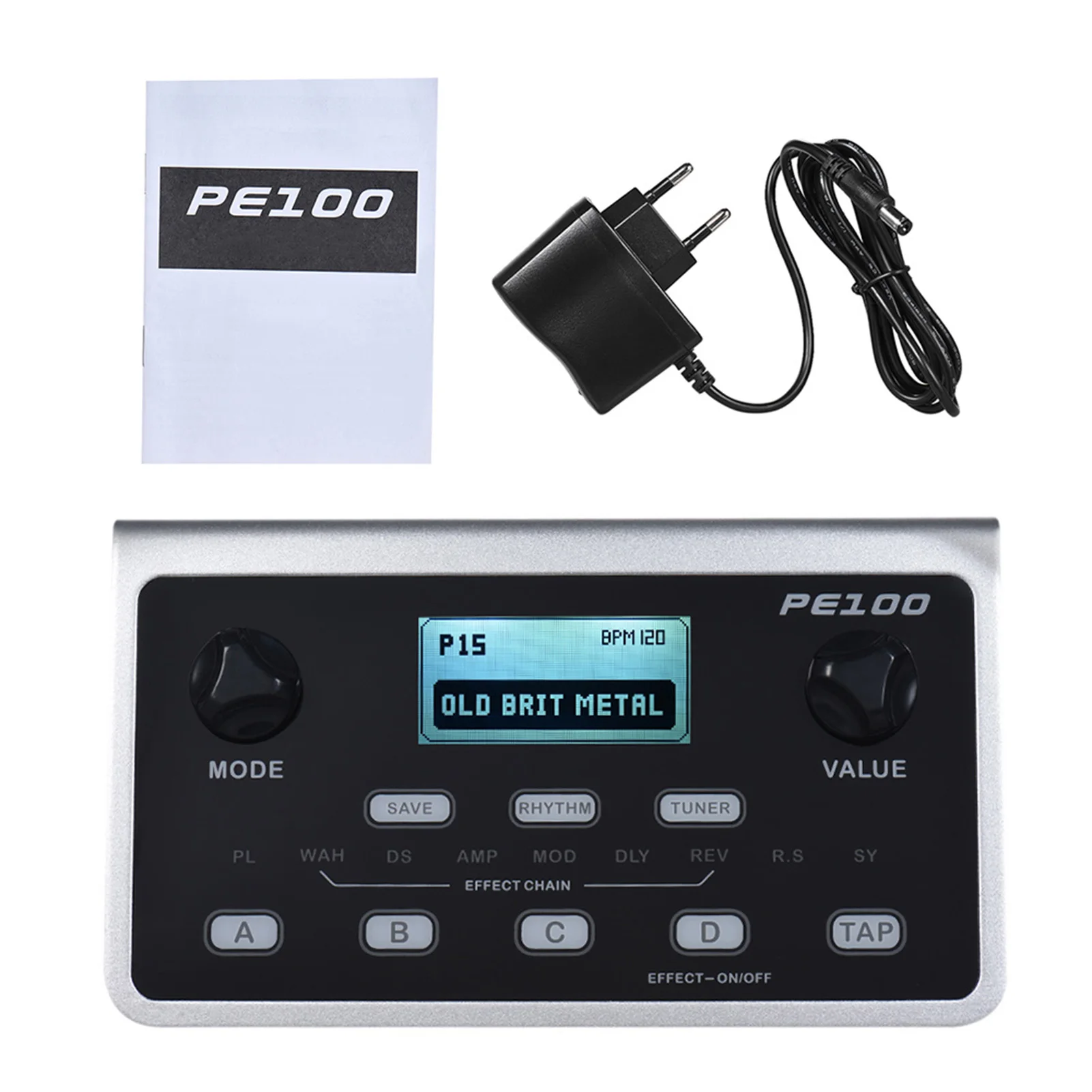 Interessanter tragbarer Multieffektprozessor MOOER PE100, Gitarreneffektpedal, 39 Effekte, 40 Trommelmuster, 10 Metronomen, Tap Tempo