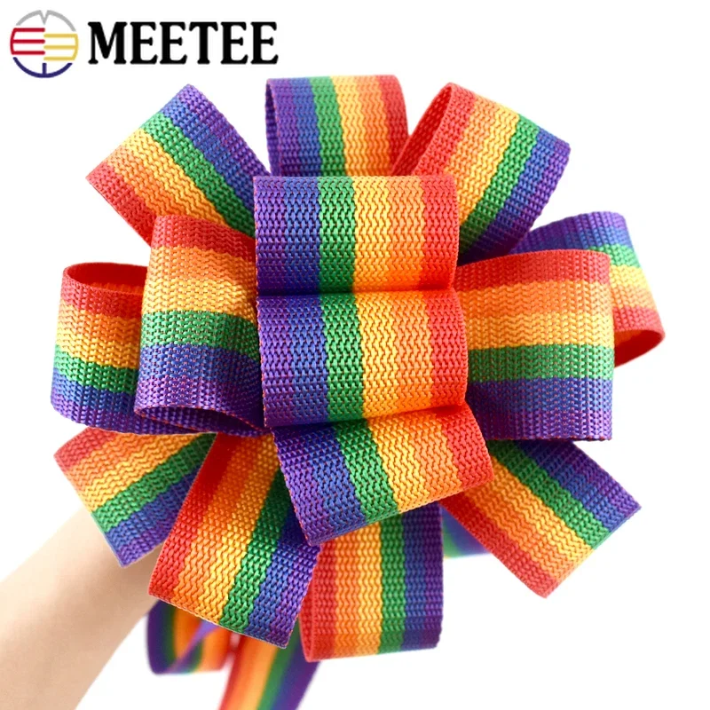 10/20M Meetee 20-50mm Rainbow Nylon Ribbon for Bag Strap Pet Collar Webbing Luggage Belt Chiristmas Decorations DIY Accessories