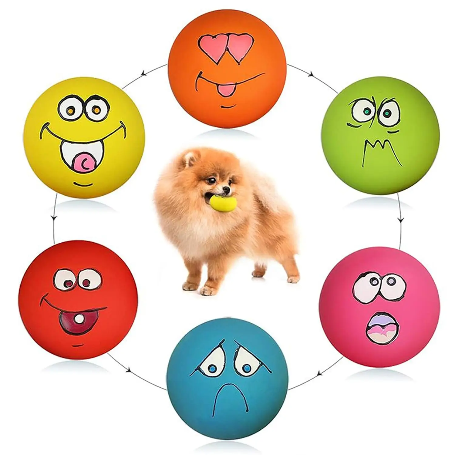 Smile Face Latex Squeak Balls for Puppy Small Pet Dogs 6 Pcs Set, Customized