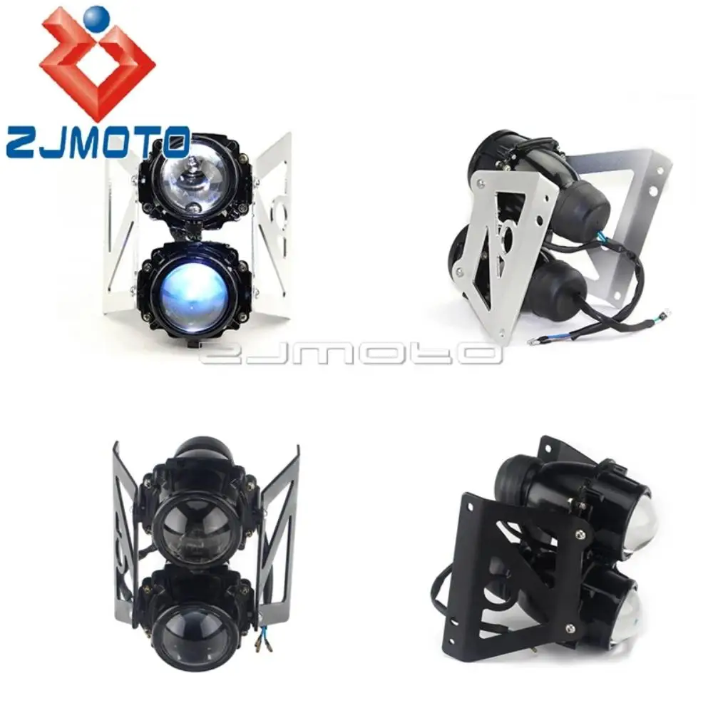 Motorcycle Wind Screen ABS Plastic Twin Headlight Black Bracket Motorcycle Dirt Bikes Projector Dual Sport Headlight Windshield