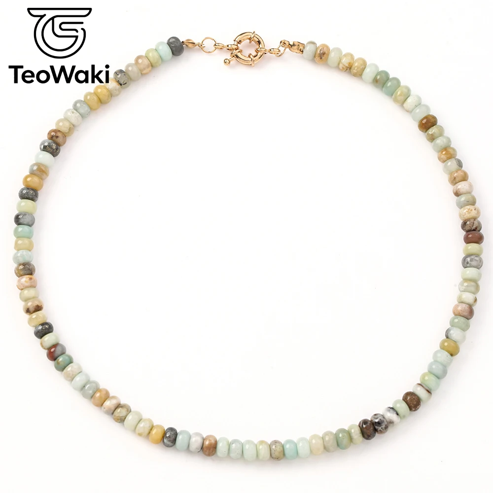 TeoWaki 4x6mm Amazonite Abacus Beads Necklace Natural Stone for Women Holiday Gift for Christmas Symbol of Vitality 40cm