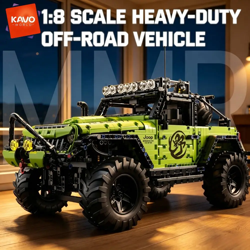 KAVOWORLD 1:8 Scale 2357pcs Green Heavy Duty Off-Road Vehicle Building Blocks Set 4x4 DIY Technical Truck Car Bricks Model MOC Tow Strap Construction Toy Pickup Truck Bricks STEM Engineering Collectible Display Christmas Birthday Gift for Adults Teens 14+